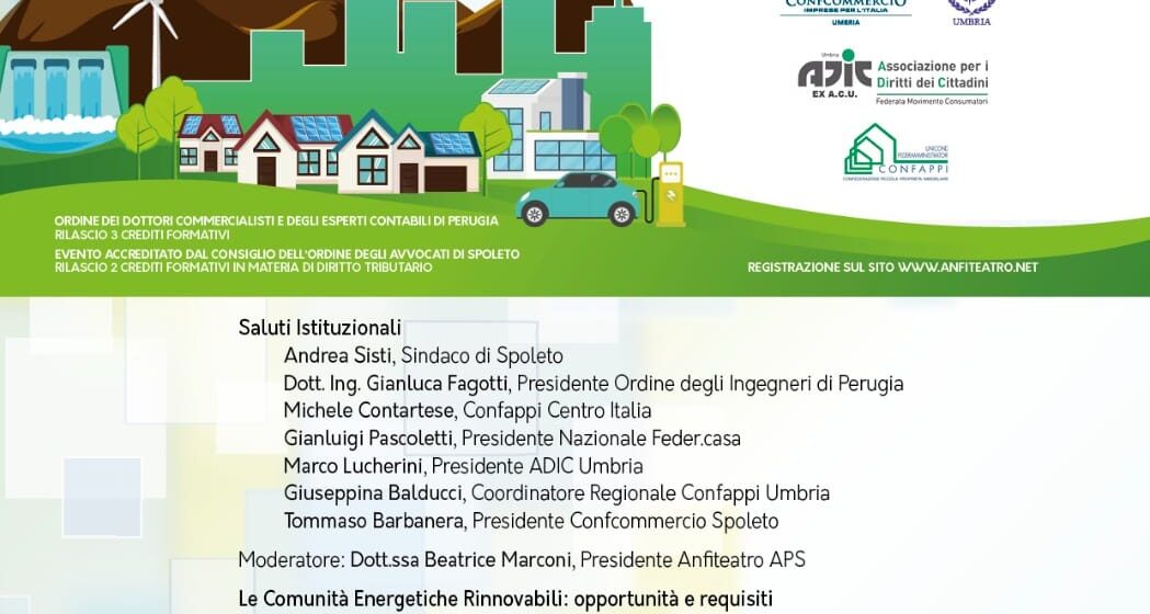 Incontro a Spoleto del 24 novembre, Adic partecipa al convegno sulle Comunità Energetiche Rinnovabili organizzato dall’associazione Anfiteatro 